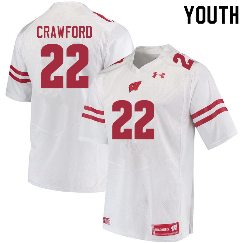Youth #22 Loyal Crawford Wisconsin Badgers College Football Jerseys Sale-White - Click Image to Close